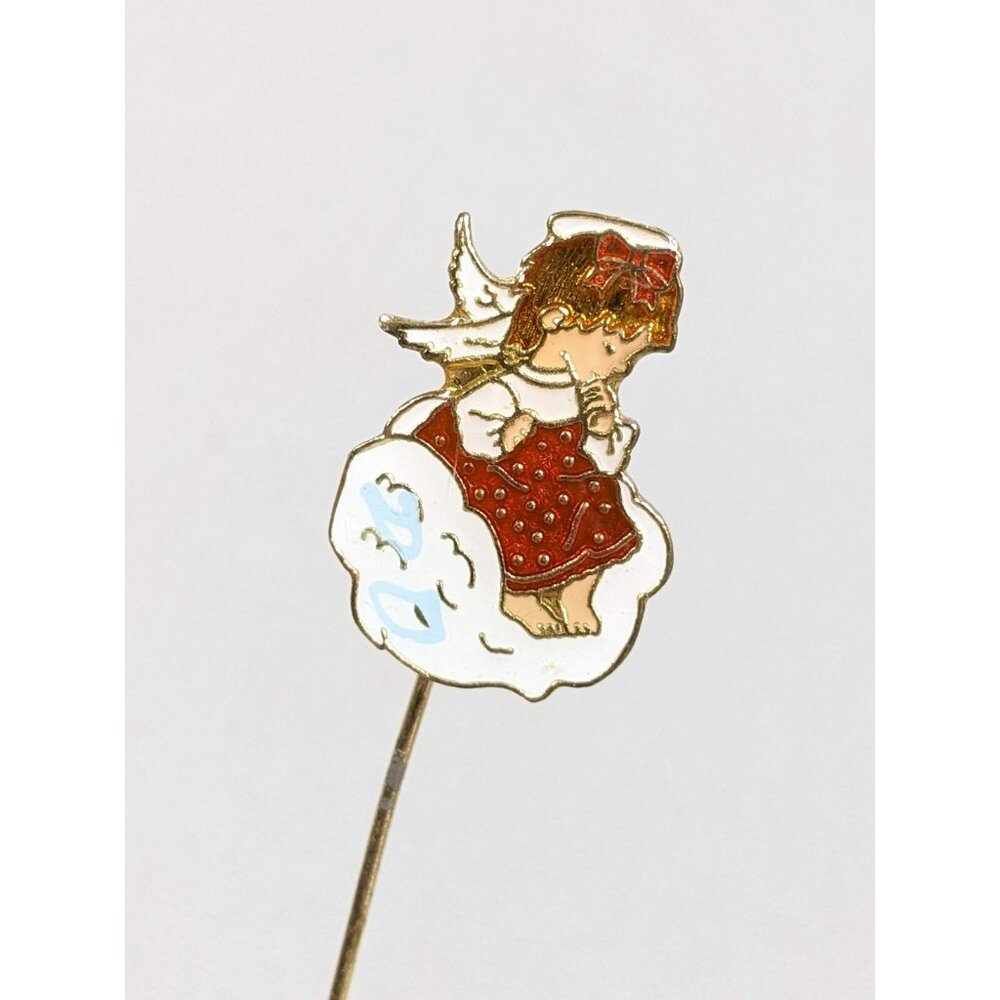 Vintage Gold‎ Tone Red Angel Girl Cloud Enamel Stick Pin